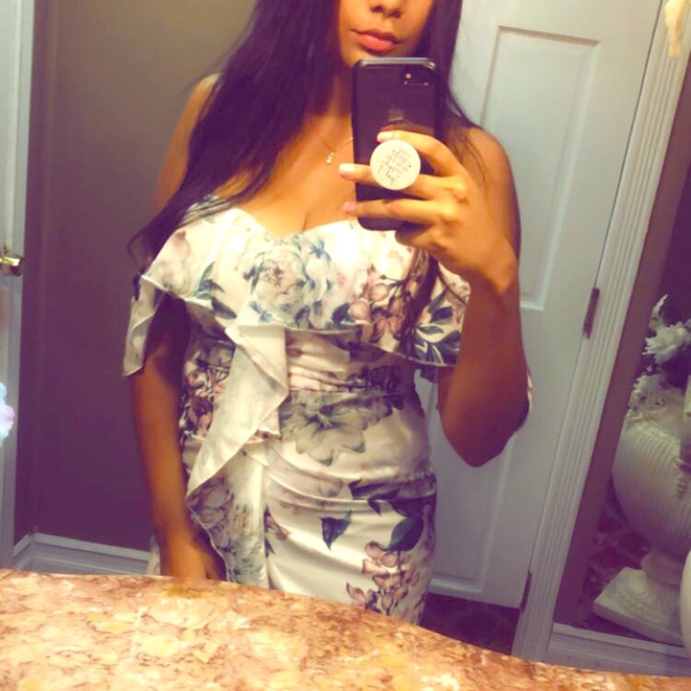 Miss Lola Floral Off the Shoulder Midi Dress